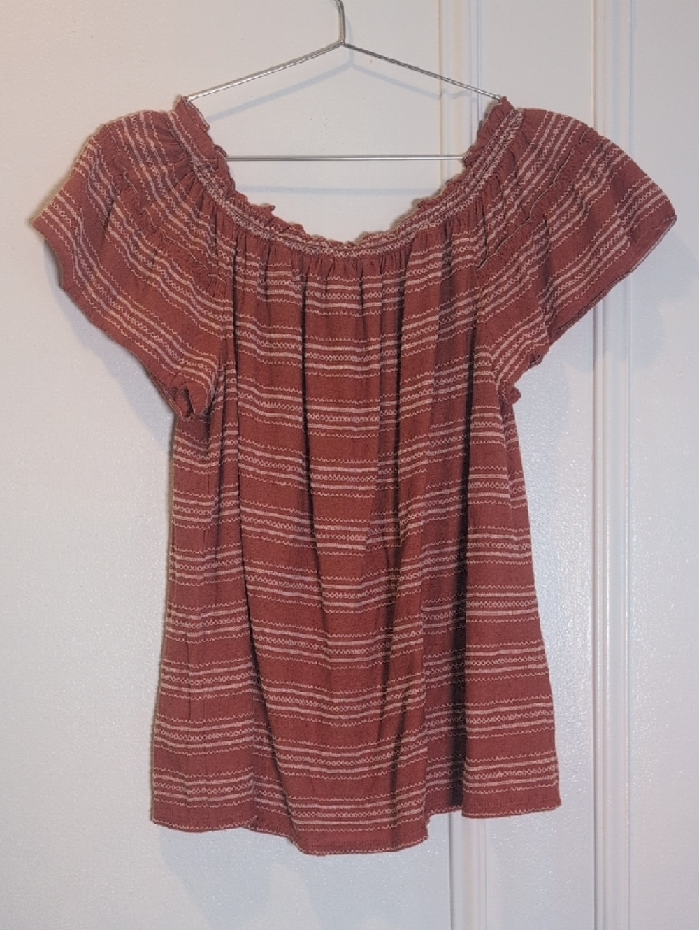 Max Studio Rust-Striped Off-Shoulder Tunic - Picture 6 of 6